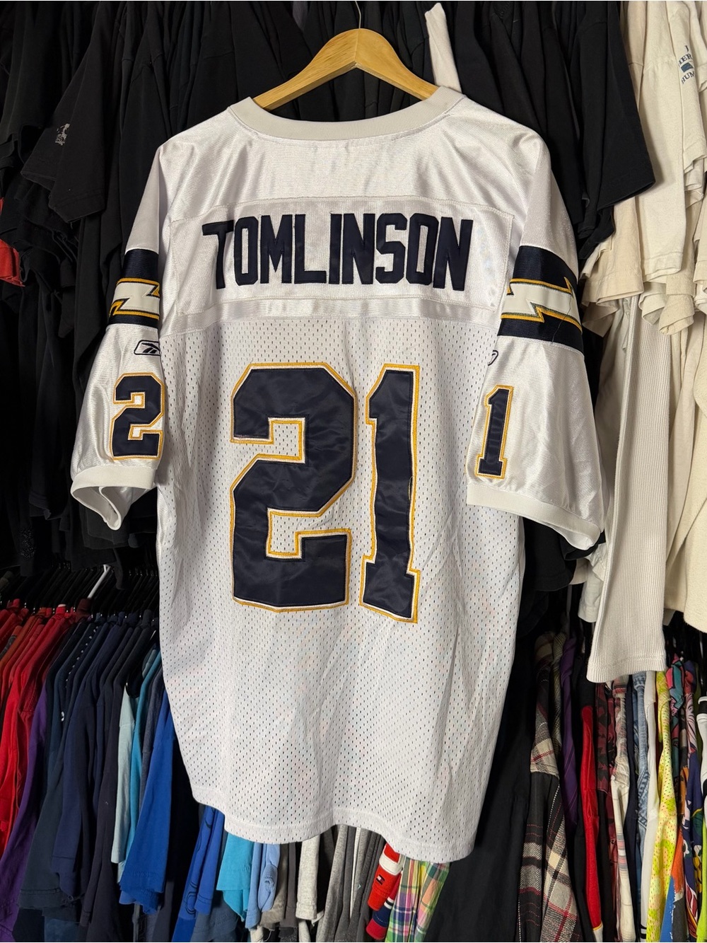 Reebok San Diego Chargers Football Jersey Mens 54 2XL White Tomlinson 21 Vintage